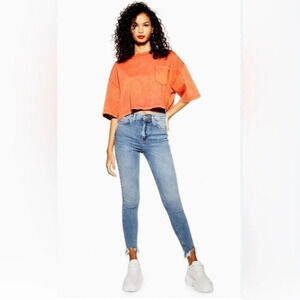 Ladies Topshop Moto Light Blue Ripped Distressed Skinny Jamie Jeans Size W28 L34